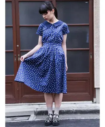 merry jenny 메리제니 원피스 도트 무늬 파랑 블루 무릎 기장