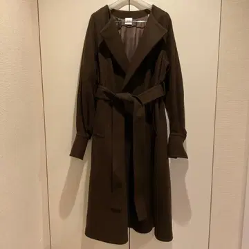 ELIN 브라운 롱 코트 허리 벨트 포함