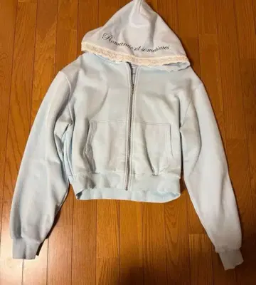 smyeon 레이스 컴팩트 지퍼 후디 스카이블루