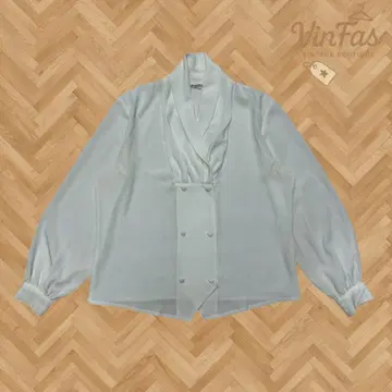 새상품급 구제 의류 더블 버튼 실크 블라우스 화이트 M 사이즈