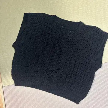 핸드메이드 블랙 시스루 니트 베스트 숏 기장