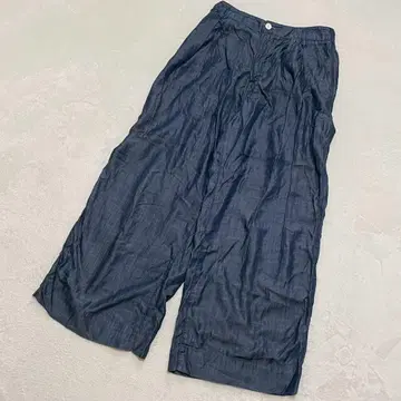 글로벌 워크 데님 와이드 팬츠 린넨풍 캐주얼 체형 커버 M