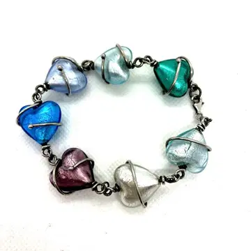 베네치안 유리 하트형 팔찌 이탈리아 팔찌 실버