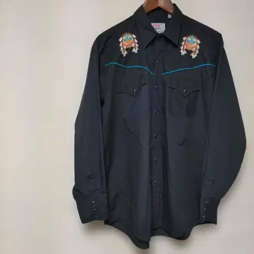 80s90s 네이티브 자수 웨스턴 셔츠 size:L 블랙