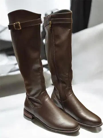 가죽 롱 부츠 브라운