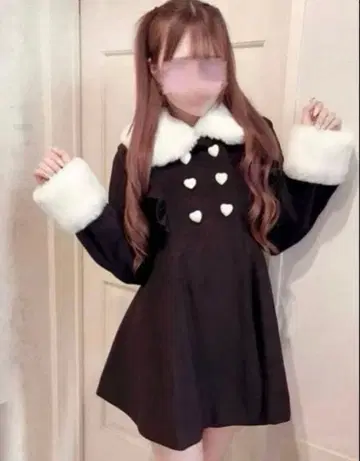 시마무라 모에냐 코트 하트 버튼 프릴 코트 Lilymarry 블랙