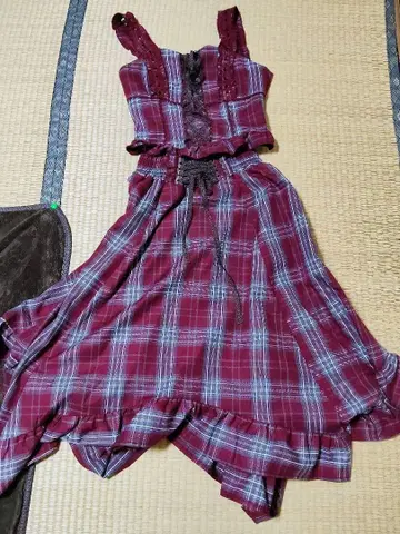 axes femme 빨간색 체크 무늬 플레어 드레스 M 사이즈