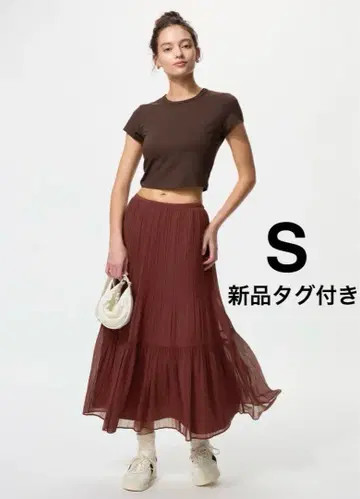 [택 포함 새상품] UNIQLO 쉬폰 스커트 브라운 S