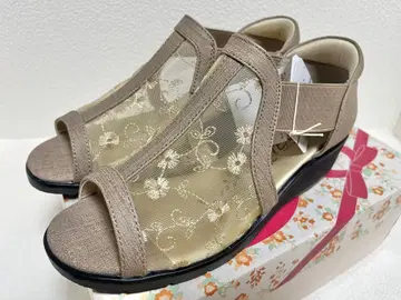 텍시 베이지 꽃무늬 웨지솔 샌들 M (23cm~23.5cm)