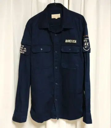 [ 하자품 ] AVIREX 패티그 셔츠 긴팔 네이비 밀리터리 XL