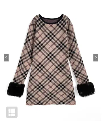 2Way 퍼 달린 체크 무늬 니트 미니 원피스[ru1375]