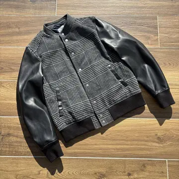 라틀트랩 가죽 절개 체크 무늬 봄버 자켓