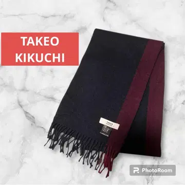 TAKEO KIKUCHI 캐시미어 100% 머플러 블랙 x 보르도 슬림