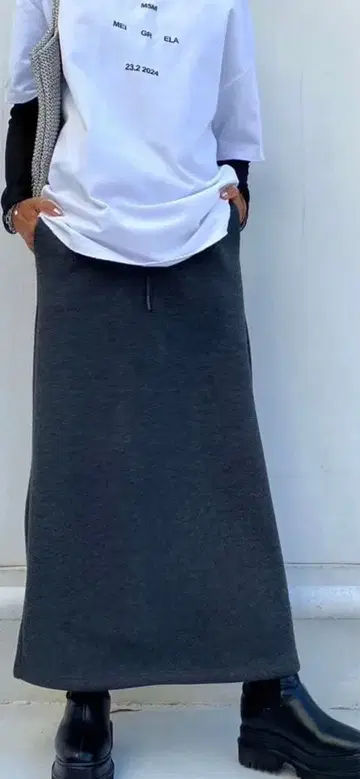 [ sudo 스 ] 차콜 그레이 맨투맨 롱 스커트