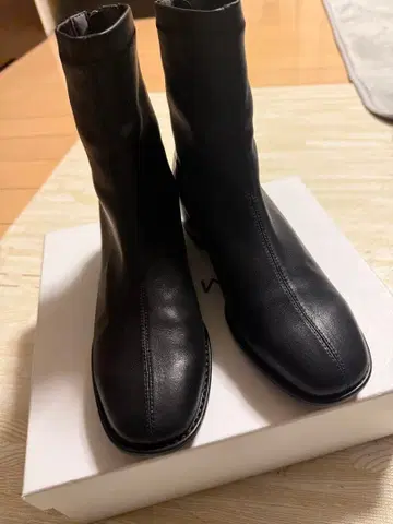 히미코 23cm 엠보 콤비 스트레치 부츠 천연 가죽 블랙 히미코