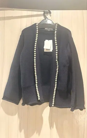 네이비 펄 장식 니트 가디건 사이즈 1