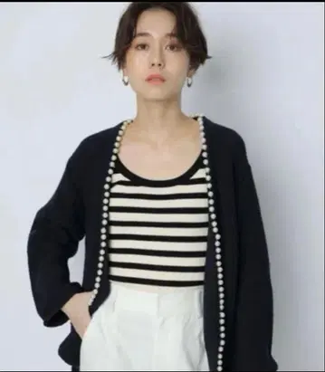 네이비 펄 장식 니트 가디건 사이즈 1