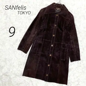 롱 코트 A 라인 스웨이드 느낌 가죽 느낌 레트로