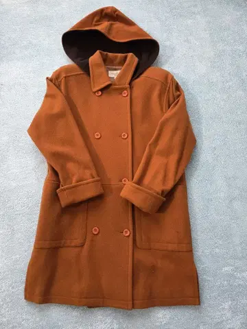 후드 부착 오렌지 울 코트 5호