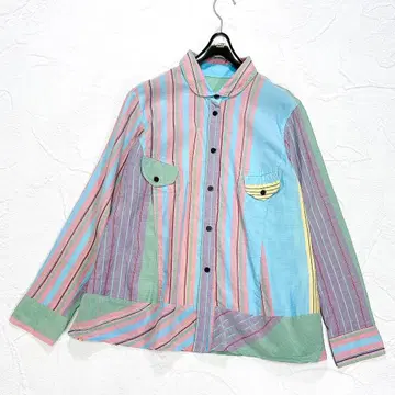 새상품급 큐브큐브 센소유니코 셔츠 블라우스 자수 멀티 컬러 둥근 카라