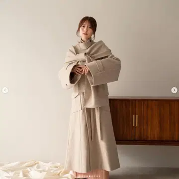 mideal 숄 롱 코트 베이지