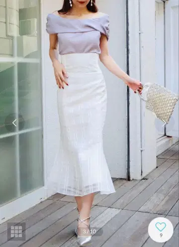 ROYAL PARTY 리브 시어 체크 머메이드 스커트