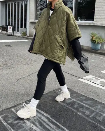 owndaily 하프 지퍼 퀼팅 판초