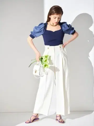 [새상품급] 메탈 버튼 와이드 팬츠 화이트 38 셀포드