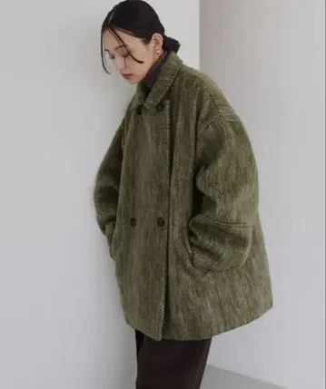 hellam 샤기 미들 코트 카키