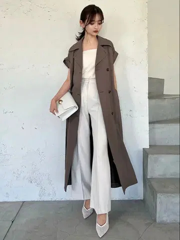 [ 새상품급 ] 린넨 라이크 롱베스트 카키 anuans 아뉴앙스