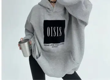 오버 사이즈 OISIS 벨로아 로고 그레이 후드티