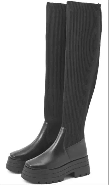 통굽 블랙 롱 부츠