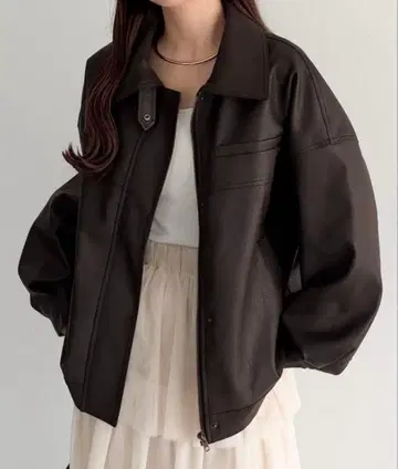 2way 칼라 PU 가죽 자켓 다크 브라운