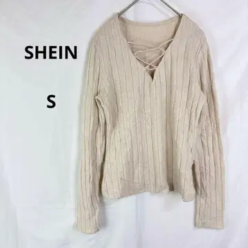 쉬인 리브 니트 레이스업 [S] 베이지 귀여운 봄/가을 얇은 소재