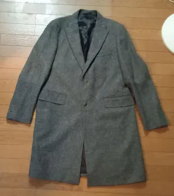 MOON 체스터 코트 그레이 트위드 격자 체크 패턴 42 사이즈