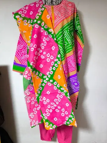 [ 25-N-23-2 ] 컬러풀한 기하학 패턴의 쿠르타 3피스