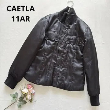 사엘라 블랙 숏 기장 자켓 충전솜 아우터 광택 심플 L