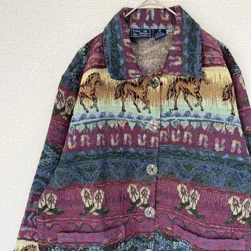 고블랑 자카드 자켓 애니멀 무늬 보더 무늬 자수 올 패턴 금속 버튼