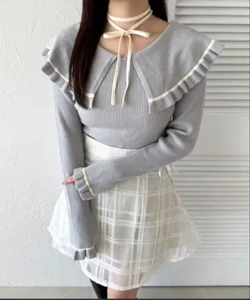 apres jour 라인 케이프 니트 라이트 블루