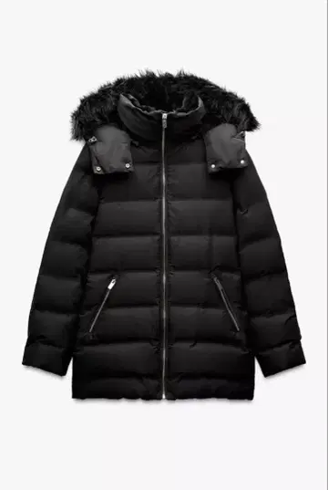 ZARA 세미롱 기장 후드 부착 다운 자켓