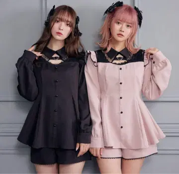 유메텐보 DearMyLove 하트 벨트 레이스 셋업 블랙