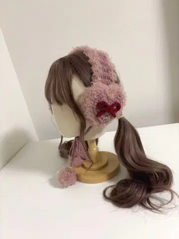 하트 귀도리 핑크 핸드메이드 리본 귀도리 귀마개