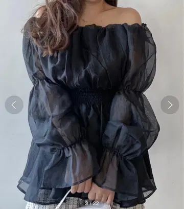 노마에 시어 블라우스 블랙 시어 오프숄더 튜닉 블라우스 블랙