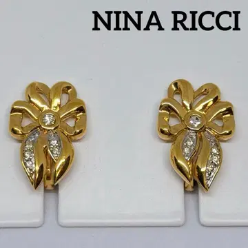 NINA RICCI 니나리치 골드 큐빅 리본 귀찌