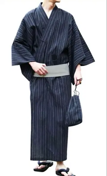 남성용 유카타 네이비 스트라이프 6종 세트