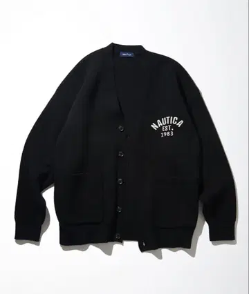 NAUTICA 자수 가디건 블랙 니트 로고