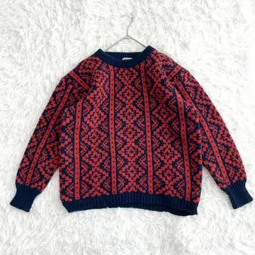 인덱스 인덱스 니트 스웨터 기하학 패턴 크루넥 빨간색 네이비