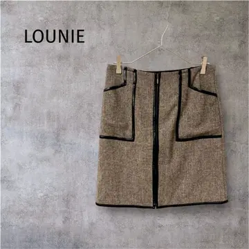 LOUNIE 트위드 타이트 스커트 포켓 디자인 베이지 L