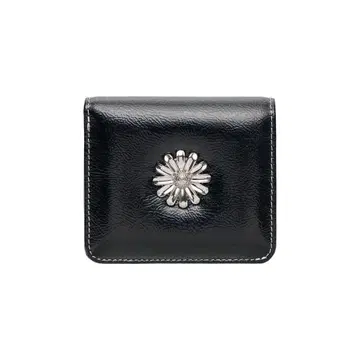 꽃 장식이 있는 블랙 3단 폴더형 지갑