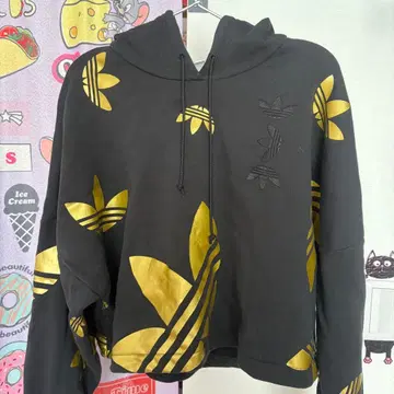 adidas 블랙 골드 후드티 UK10